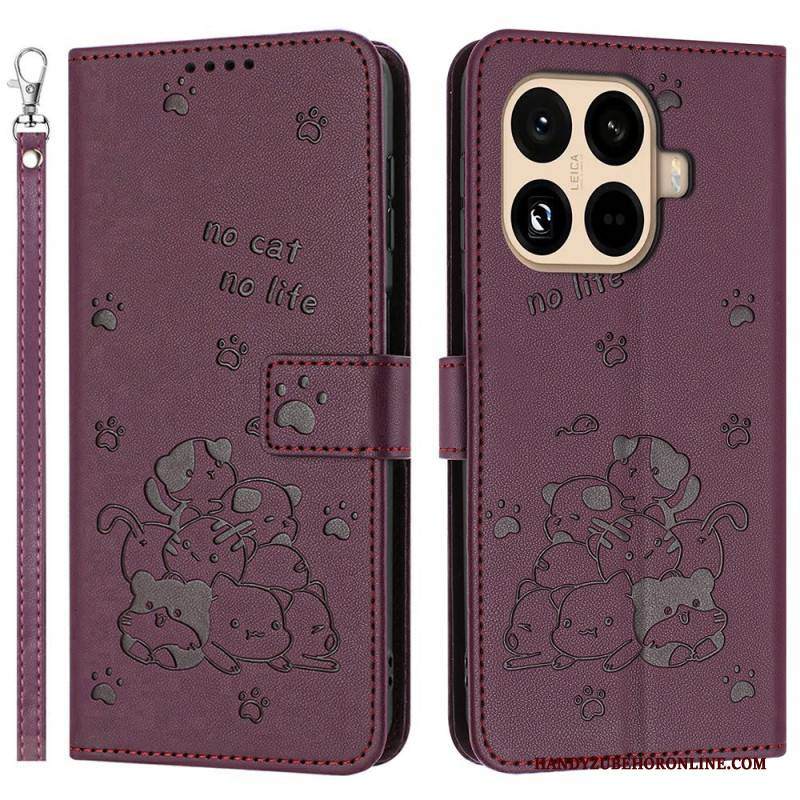 Lederhüllen Für Xiaomi 15t Pro Katzenmotiv Mit Riemen