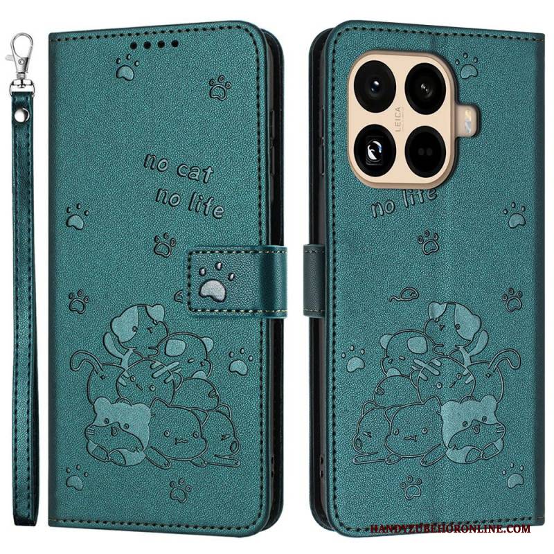 Lederhüllen Für Xiaomi 15t Pro Katzenmotiv Mit Riemen