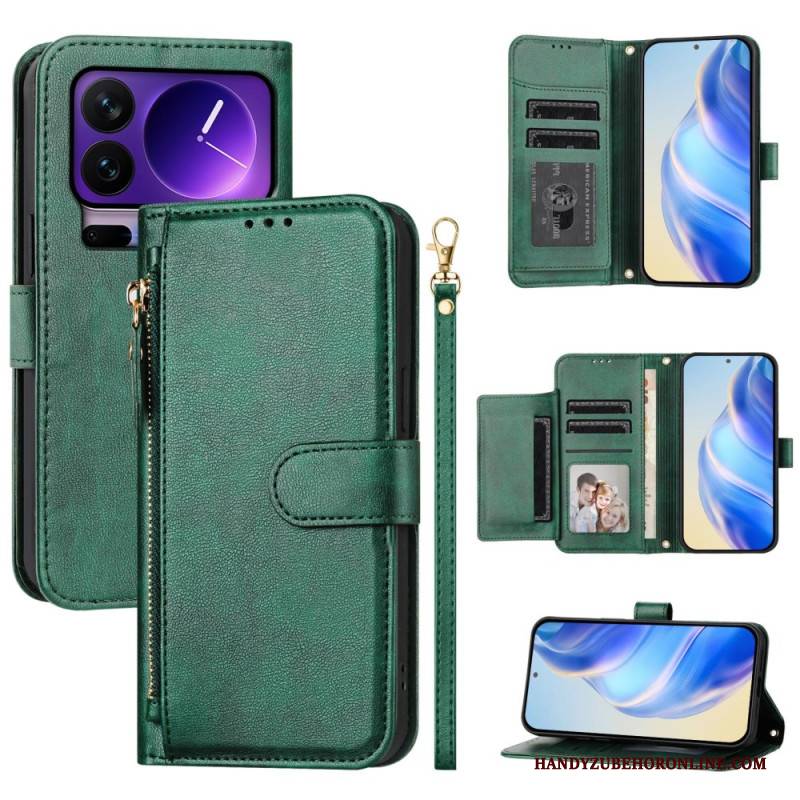 Lederhüllen Für Xiaomi 17 Pro Reißverschlusstasche Und Mehrere Kartenfächer