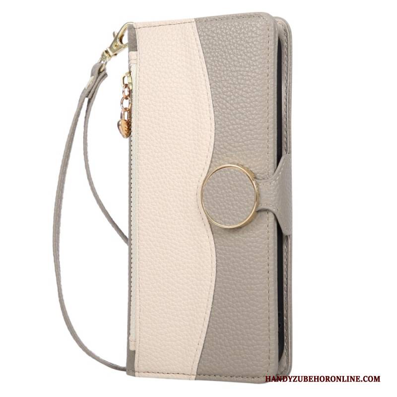 Lederhüllen Für Xiaomi 17 Zweifarbige Geldbörse Mit Handschlaufe