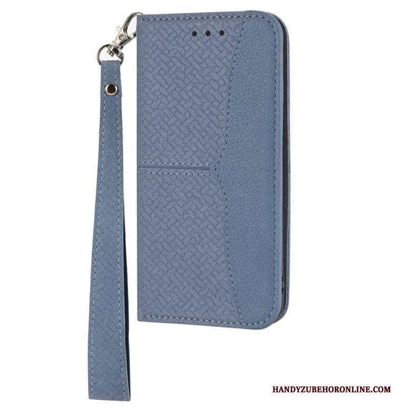 Lederhüllen Für Xiaomi Redmi Note 14 5g Gewebte Struktur Mit Riemen