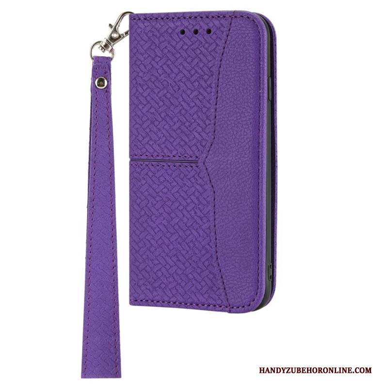 Lederhüllen Für Xiaomi Redmi Note 14 5g Gewebte Struktur Mit Riemen