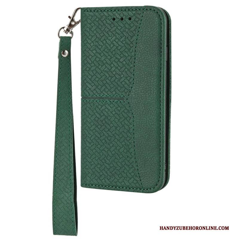 Lederhüllen Für Xiaomi Redmi Note 14 5g Gewebte Struktur Mit Riemen