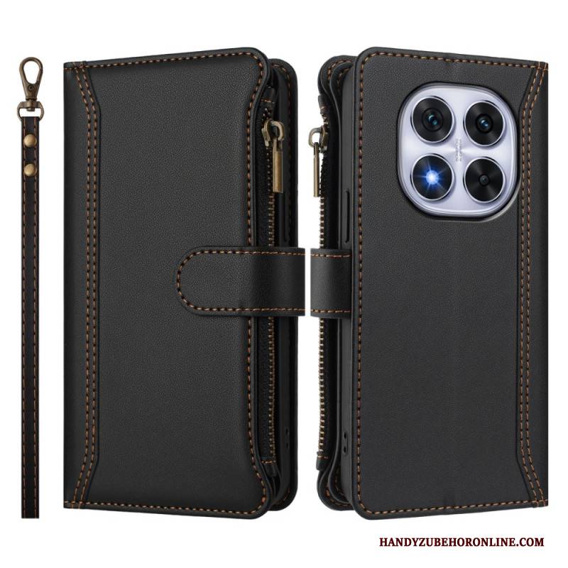 Lederhüllen Für Xiaomi Redmi Note 14 Pro 4g Geldbörse Mit 9 Kartenfächern Und Umhängeband