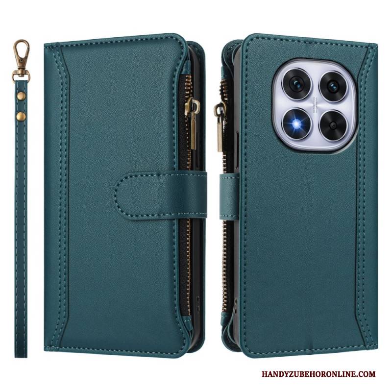 Lederhüllen Für Xiaomi Redmi Note 14 Pro 4g Geldbörse Mit 9 Kartenfächern Und Umhängeband