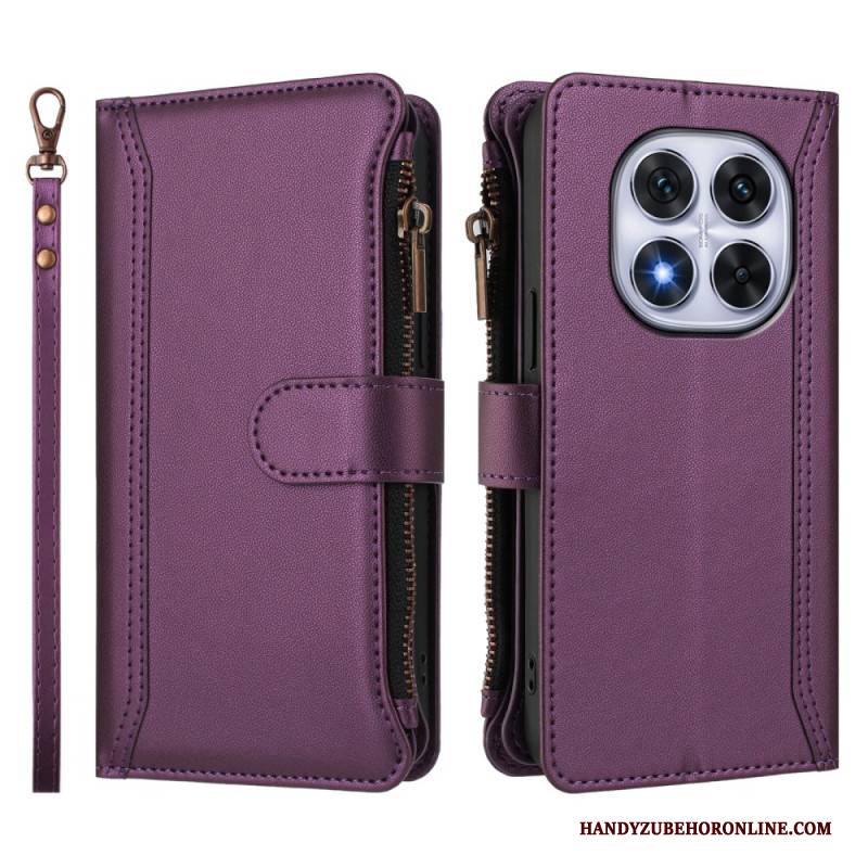 Lederhüllen Für Xiaomi Redmi Note 14 Pro 4g Geldbörse Mit 9 Kartenfächern Und Umhängeband