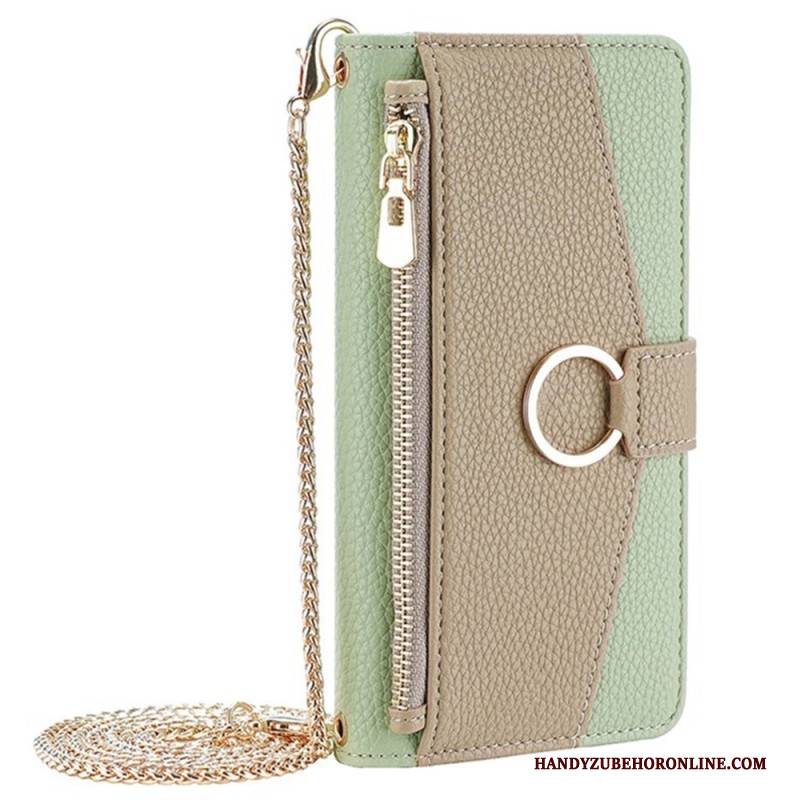 Lederhüllen Für Xiaomi Redmi Note 14 Pro 4g Spiegelgeldbörse Mit Kette