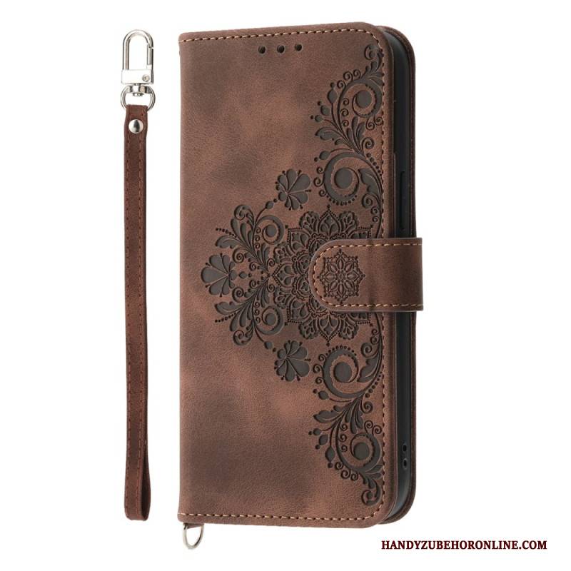 Lederhüllen Für Xiaomi Redmi Note 14 Pro 5g Spitzenmuster Mit Riemen Und Schulterriemen