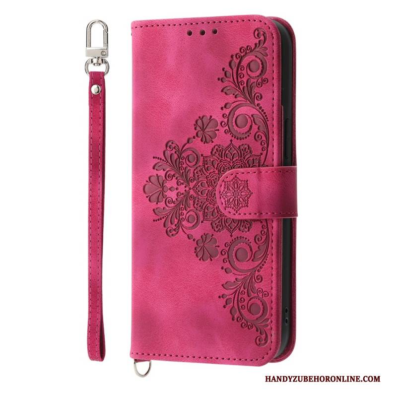 Lederhüllen Für Xiaomi Redmi Note 14 Pro 5g Spitzenmuster Mit Riemen Und Schulterriemen