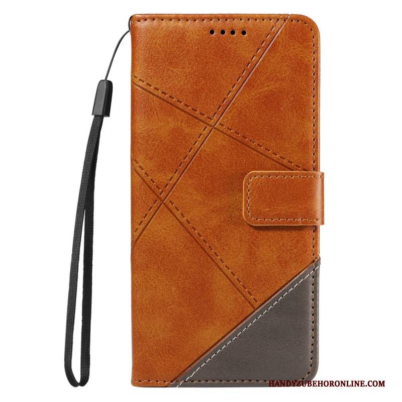 Lederhüllen Für Xiaomi Redmi Note 14 Pro Plus 5g Zweifarbiger Gestreifter Strap-on