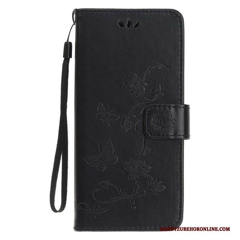 Lederhüllen Für iPhone 13 Mini Mit Kordel Schmetterlings- Und Blumenarmband