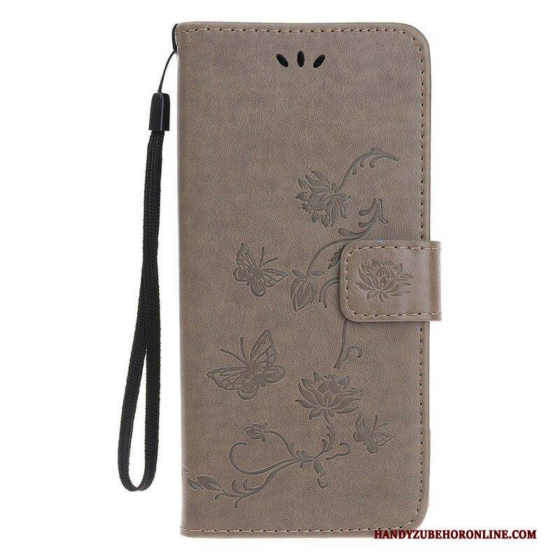 Lederhüllen Für iPhone 13 Mini Mit Kordel Schmetterlings- Und Blumenarmband