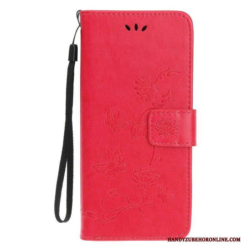 Lederhüllen Für iPhone 13 Mini Mit Kordel Schmetterlings- Und Blumenarmband