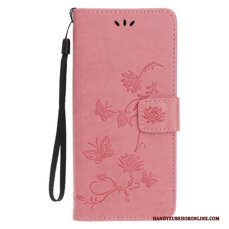 Lederhüllen Für iPhone 13 Mini Mit Kordel Schmetterlings- Und Blumenarmband