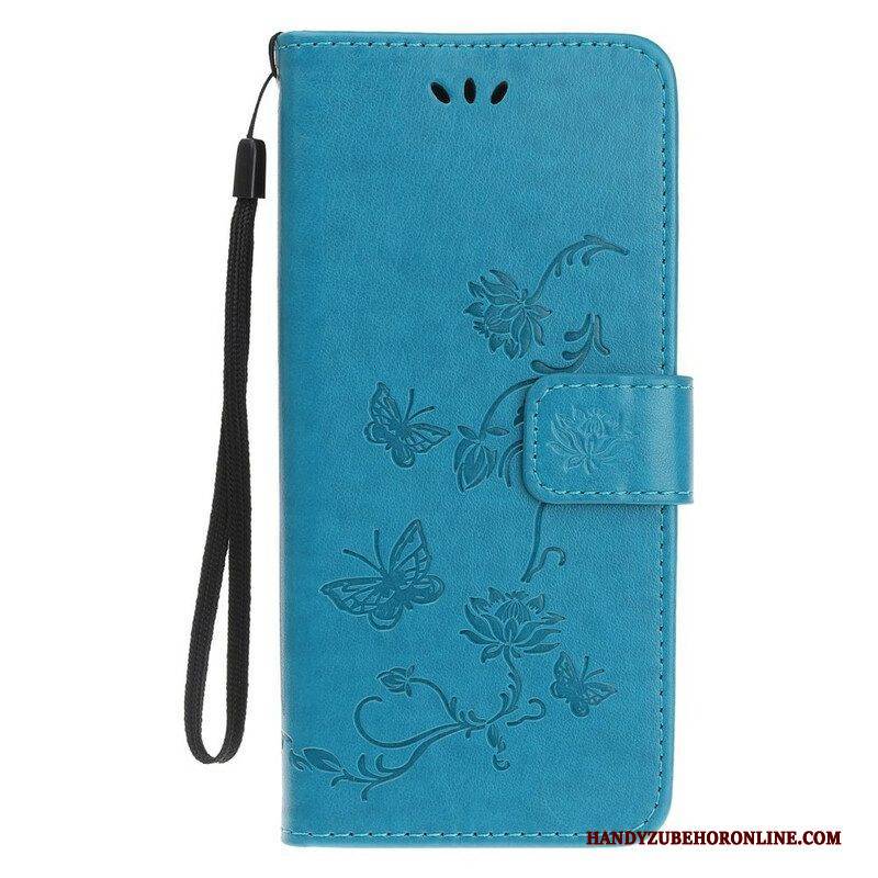 Lederhüllen Für iPhone 13 Mini Mit Kordel Schmetterlings- Und Blumenarmband