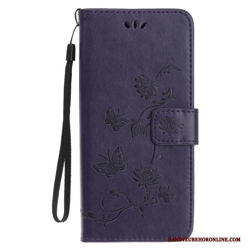 Lederhüllen Für iPhone 13 Mini Mit Kordel Schmetterlings- Und Blumenarmband