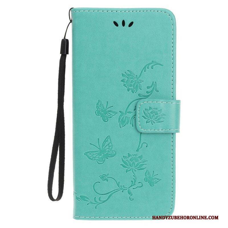 Lederhüllen Für iPhone 13 Mini Mit Kordel Schmetterlings- Und Blumenarmband
