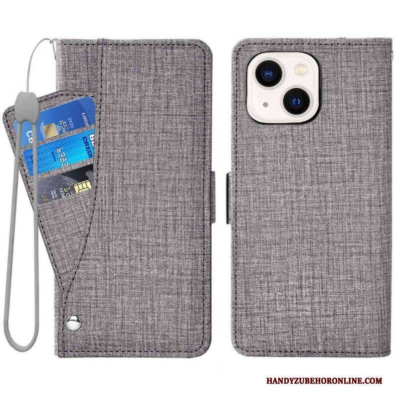 Lederhüllen Für iPhone 14 Jeans Mit Drehbarem Kartenhalter