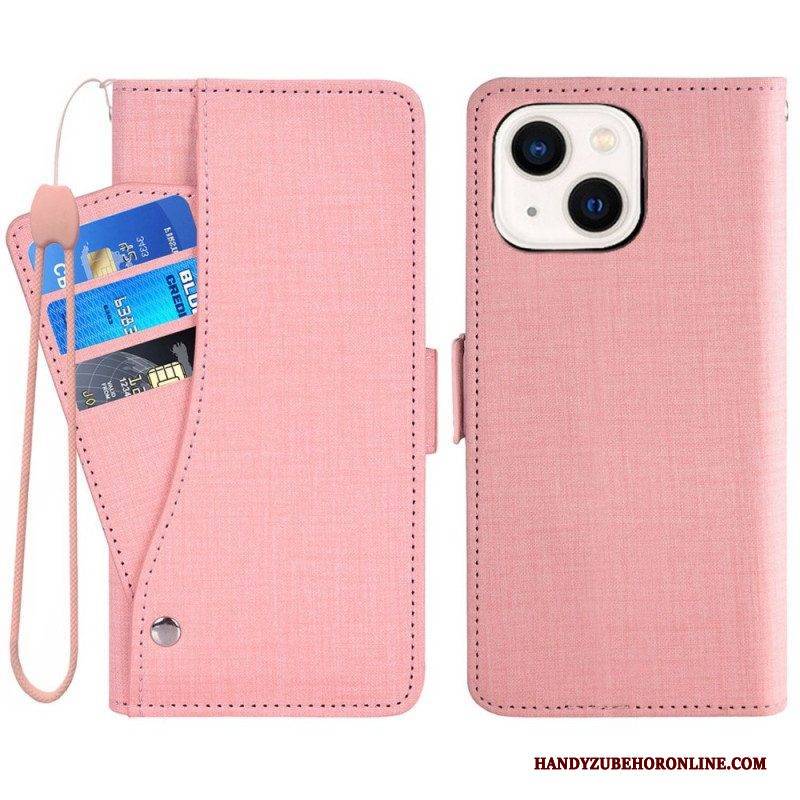 Lederhüllen Für iPhone 14 Jeans Mit Drehbarem Kartenhalter