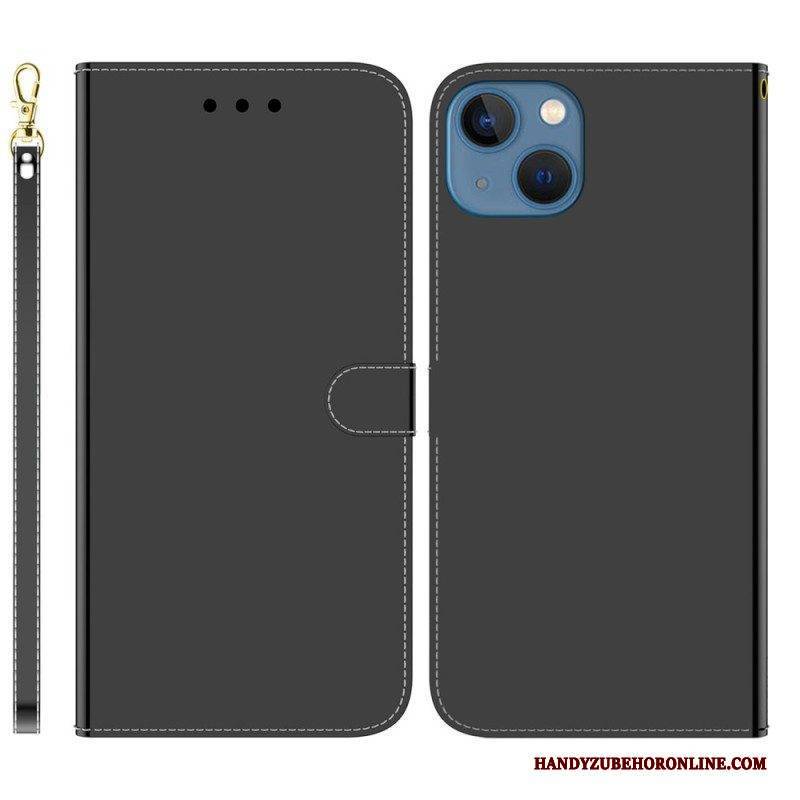 Lederhüllen Für iPhone 14 Plus Spiegelabdeckung Aus Kunstleder