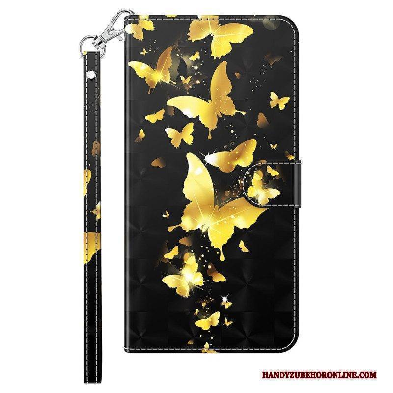 Lederhüllen Für iPhone 15 Pro Max Mit Kordel 3d-schmetterlinge Mit Schlüsselband