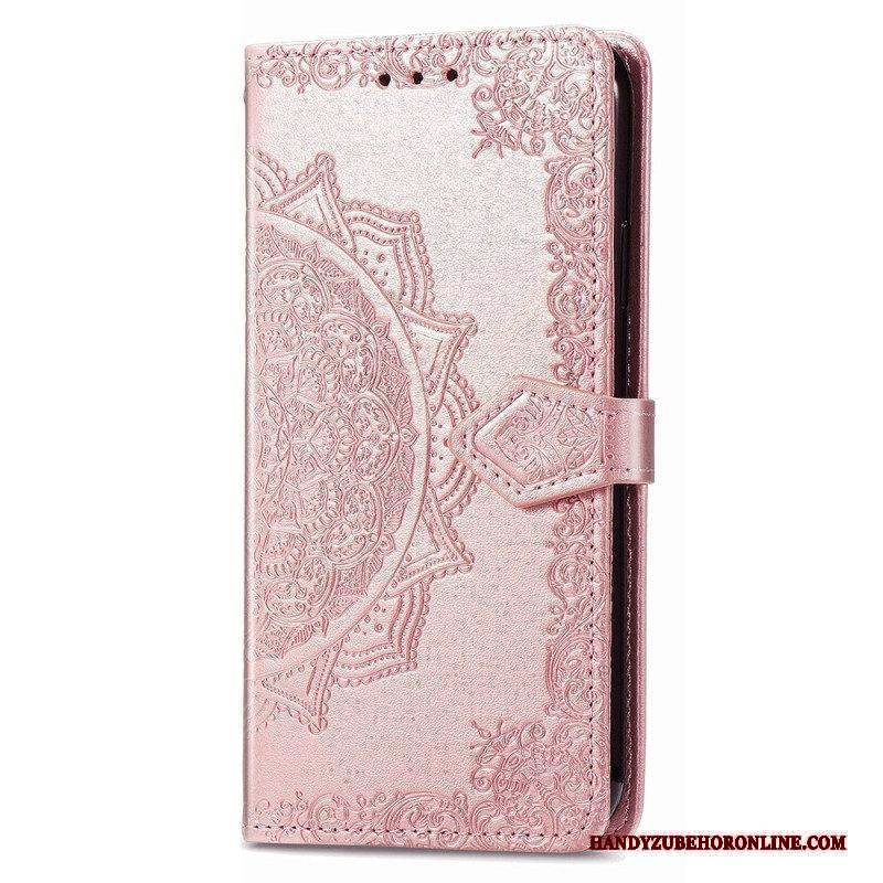Lederhüllen Für iPhone 15 Pro Max Mit Kordel Barockes Mandala Mit Riemen