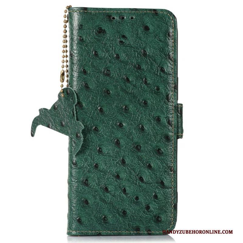 Lederhüllen Für iPhone 17 Pro Max Rfid-geschütztes Strukturiertes Straußenleder