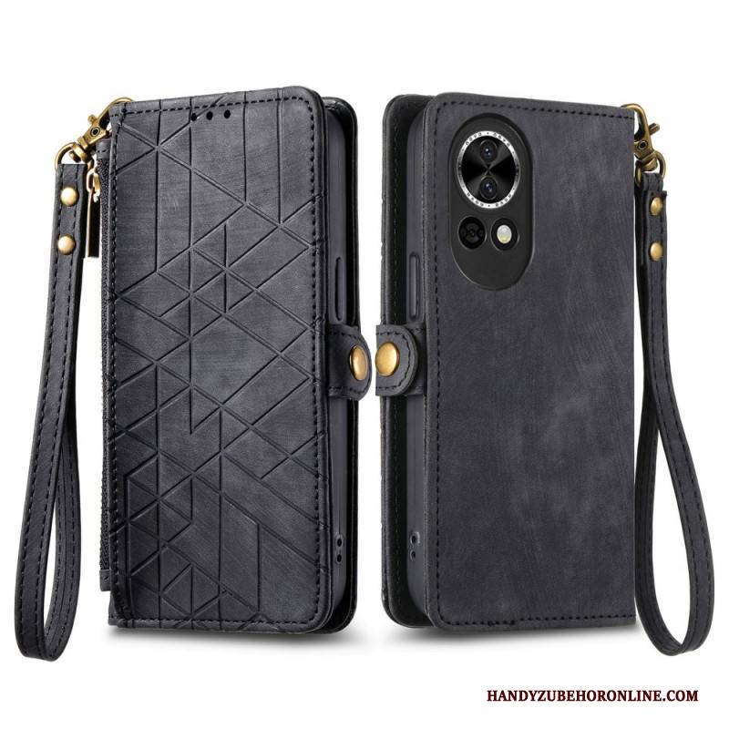 Lederhüllen Huawei Nova 13 Geldbörse Mit Reißverschluss Und Geometrischem Muster