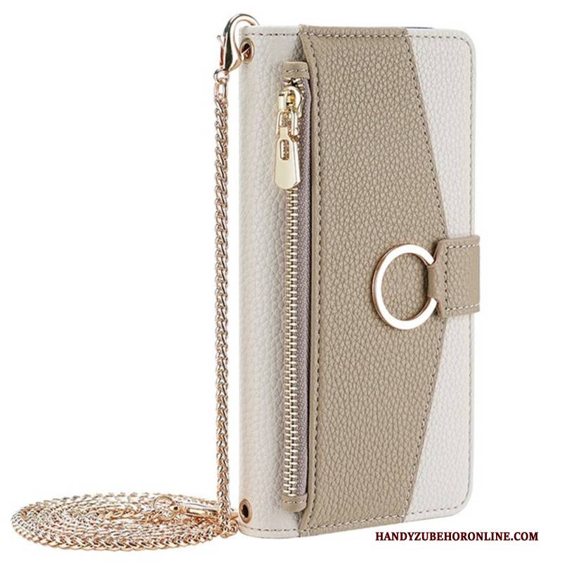 Lederhüllen Huawei Pura 80 Zweifarbig Mit Spiegel Und Kette