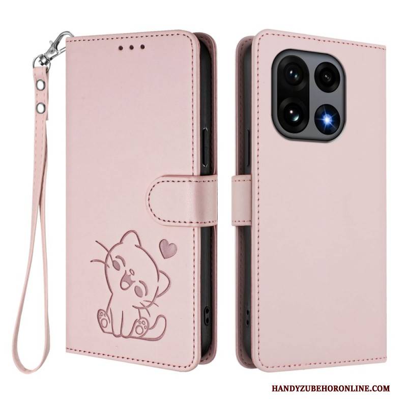 Lederhüllen Oneplus 15 Kleine Katze Mit Riemen