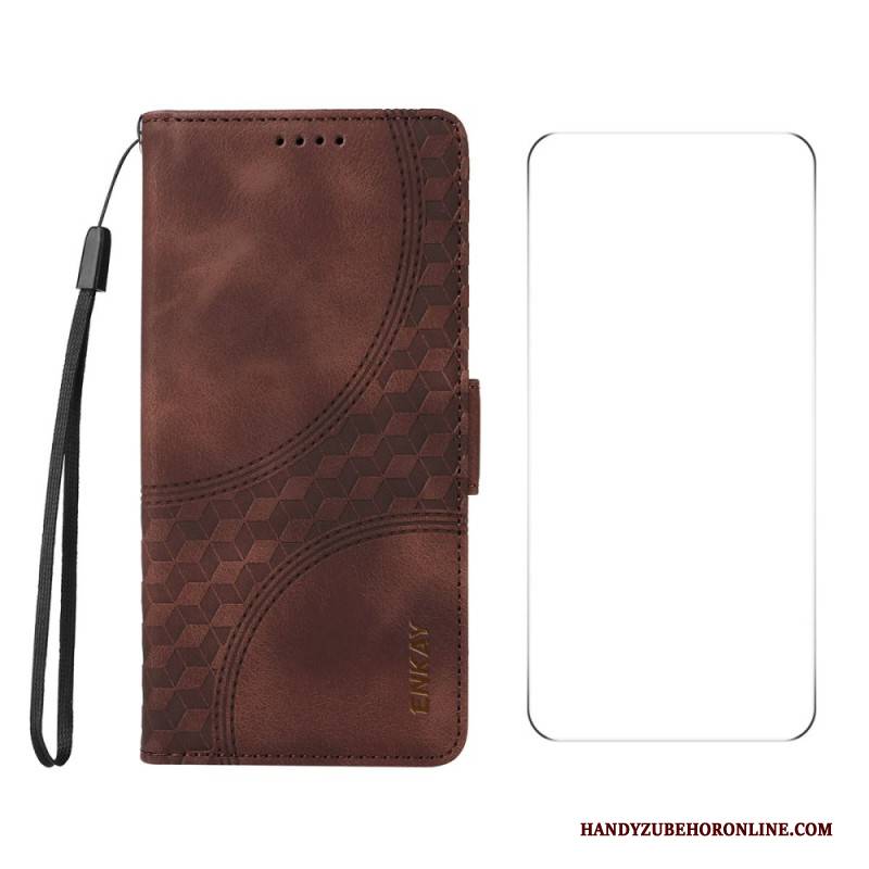 Lederhüllen Oneplus Nord 4 Handyhülle Muster Mit Displayschutzfolie Aus Gehärtetem Glas