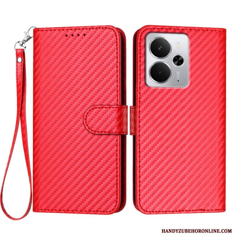 Lederhüllen Realme 14 5g Carbonfaser Mit Riemen