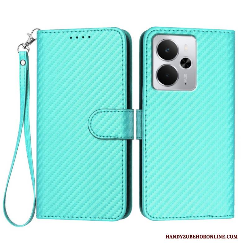 Lederhüllen Realme 14 5g Carbonfaser Mit Riemen