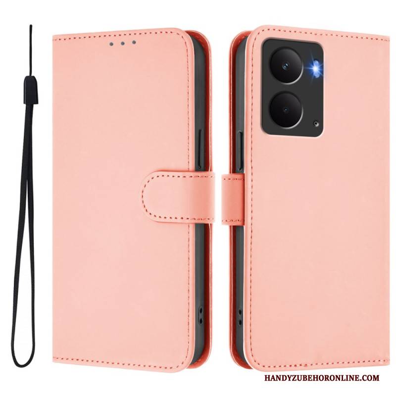 Lederhüllen Realme 14 5g Handyhülle Schlichtes Kunstleder-lanyard