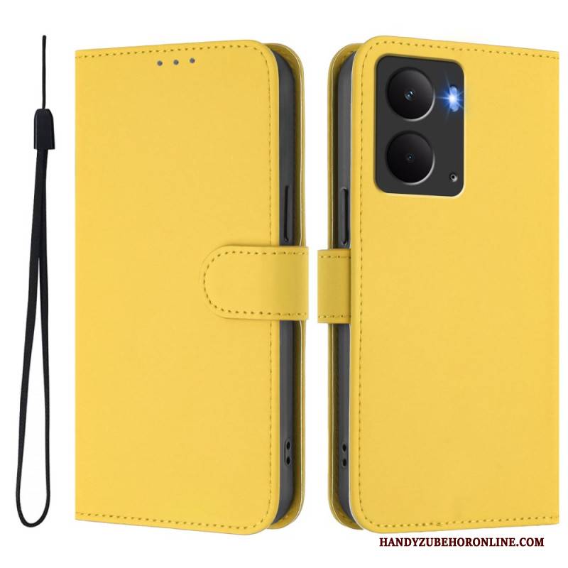 Lederhüllen Realme 14 5g Handyhülle Schlichtes Kunstleder-lanyard