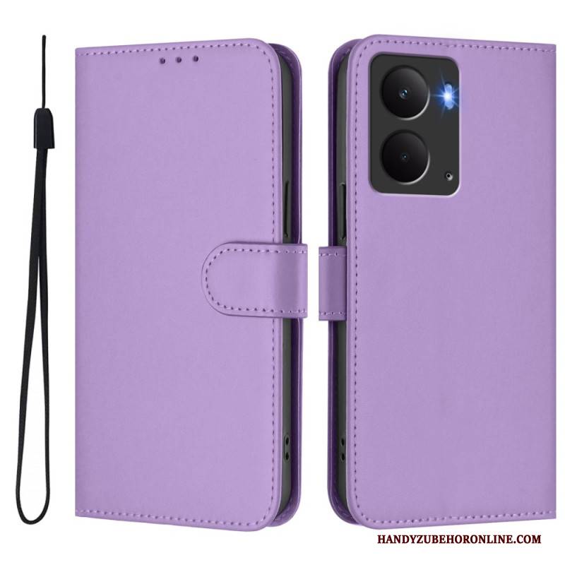 Lederhüllen Realme 14 5g Handyhülle Schlichtes Kunstleder-lanyard