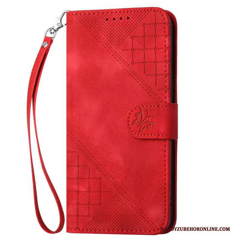 Lederhüllen Realme 14 Pro 5g Handyhülle Geometrische Schmetterlinge Mit Riemen