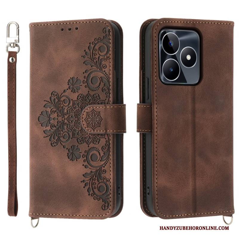 Lederhüllen Realme C53 Blumenmuster Mit Riemen Und Schulterriemen