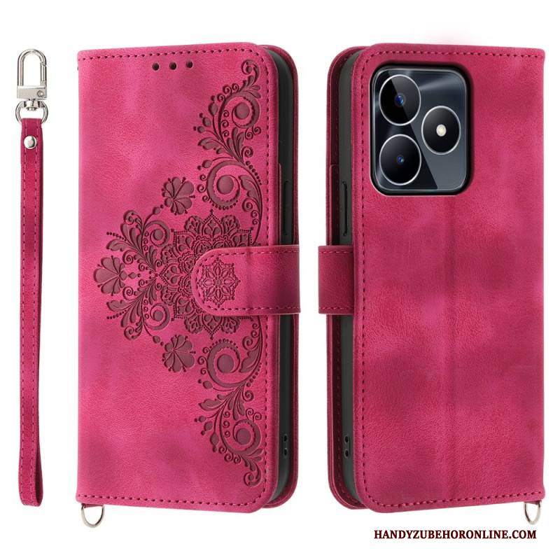 Lederhüllen Realme C53 Blumenmuster Mit Riemen Und Schulterriemen