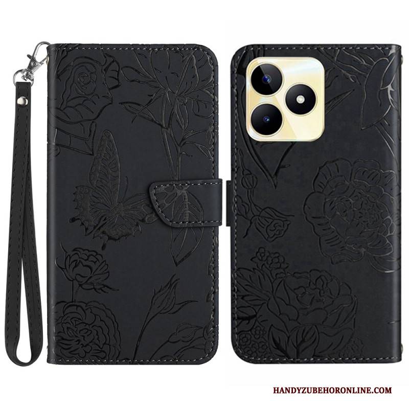 Lederhüllen Realme C53 Riemen Mit Schmetterlingsmuster