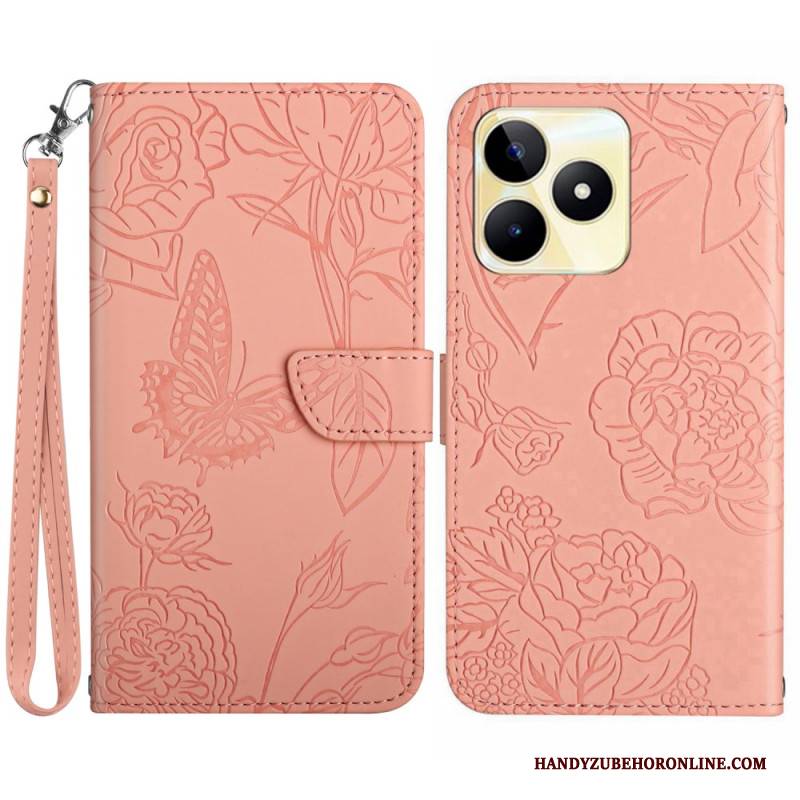 Lederhüllen Realme C53 Riemen Mit Schmetterlingsmuster