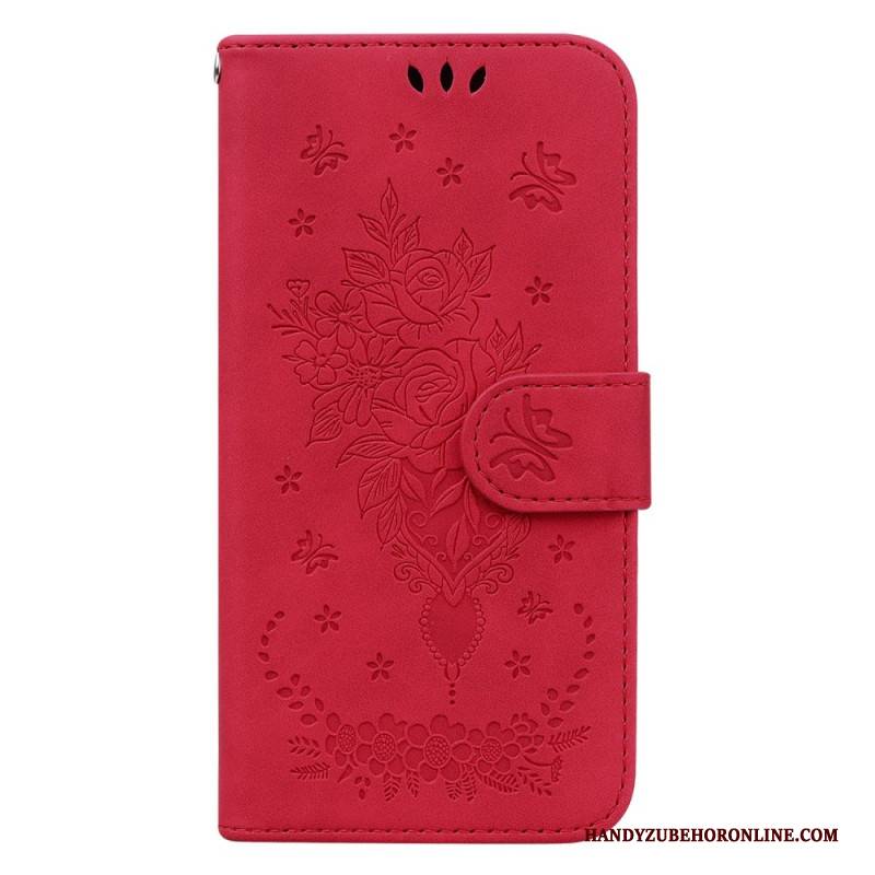 Lederhüllen Realme C53 Rosen- Und Schmetterlingsmuster