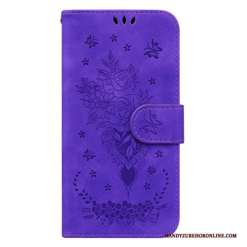 Lederhüllen Realme C53 Rosen- Und Schmetterlingsmuster