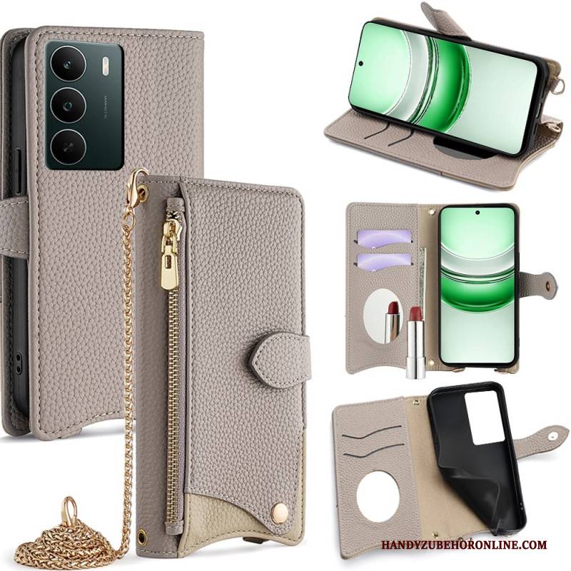 Lederhüllen Realme C71 Handyhülle Zweifarbige Geldbörse Mit Spiegel Und Schultergurt