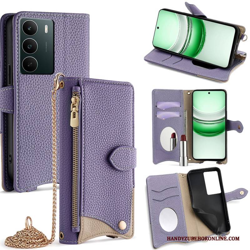 Lederhüllen Realme C71 Handyhülle Zweifarbige Geldbörse Mit Spiegel Und Schultergurt