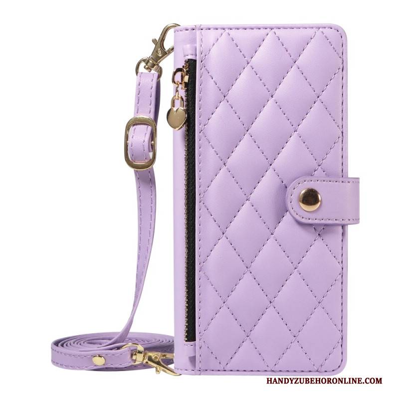 Lederhüllen Samsung Galaxy A17 4g / 5g Gesteppt Mit Riemen Und Schultergurt Armband