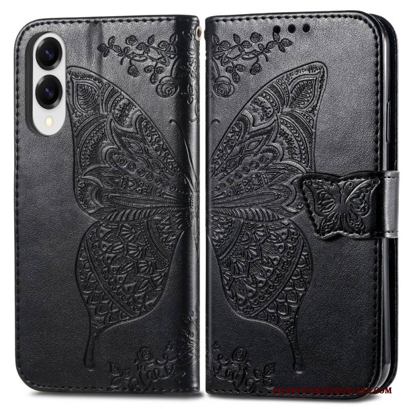 Lederhüllen Samsung Galaxy S25 5g Edge Barocker Schmetterling Mit Handschlaufe