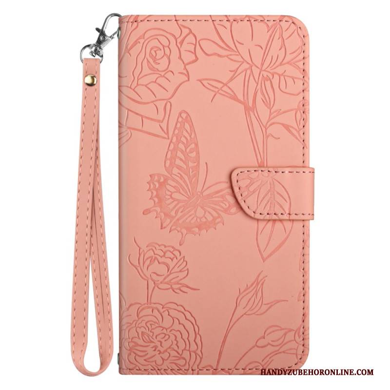 Lederhüllen Samsung Galaxy S25 5g Edge Handyhülle Schmetterlingsmuster Mit Riemen