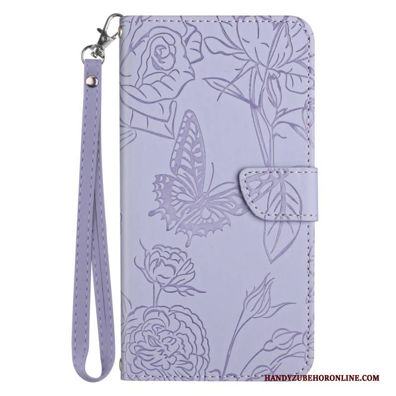 Lederhüllen Samsung Galaxy S25 5g Edge Handyhülle Schmetterlingsmuster Mit Riemen