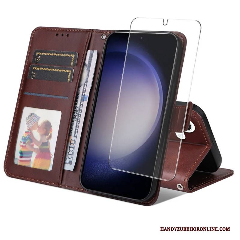 Lederhüllen Samsung Galaxy S25 5g Enkay Kunstleder Mit Displayschutz Aus Gehärtetem Glas